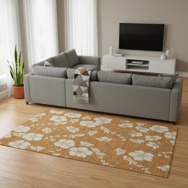 HomeRoots 10' X 14' Washable Rust and Beige Floral Area Rug with UV Protection – Durable, Stylish, Stain-Resistant! 681065