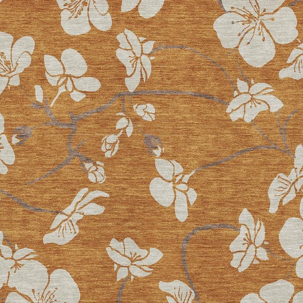 HomeRoots 10' X 14' Washable Rust and Beige Floral Area Rug with UV Protection – Durable, Stylish, Stain-Resistant! 681065