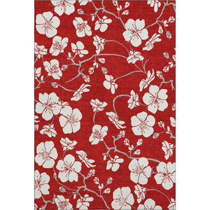 HomeRoots 10' X 14' Red and Ivory Floral Area Rug - Washable, UV-Protected, Stylish, and Durable Design for Homes 681071