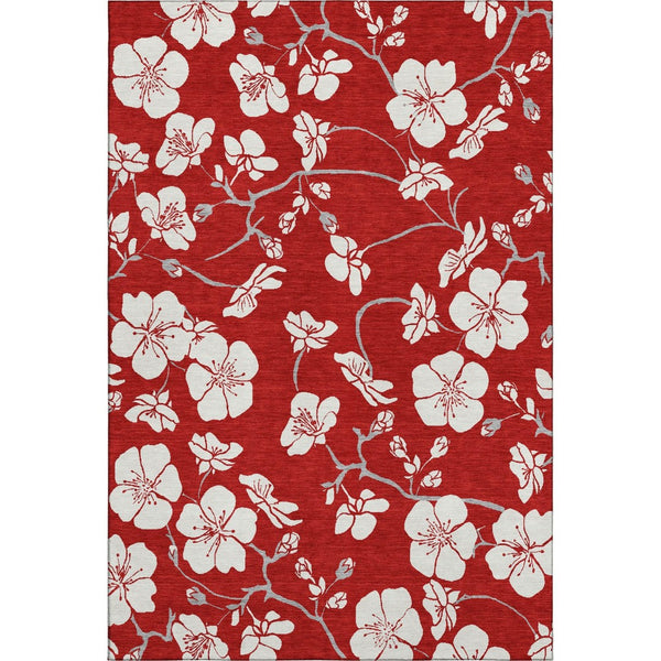 HomeRoots 10' X 14' Red and Ivory Floral Area Rug - Washable, UV-Protected, Stylish, and Durable Design for Homes 681071