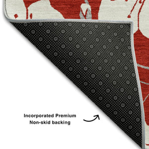 HomeRoots 10' X 14' Red and Ivory Floral Area Rug - Washable, UV-Protected, Stylish, and Durable Design for Homes 681071