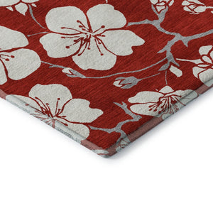 HomeRoots 10' X 14' Red and Ivory Floral Area Rug - Washable, UV-Protected, Stylish, and Durable Design for Homes 681071