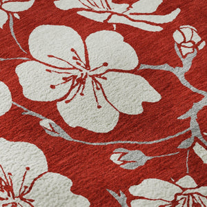 HomeRoots 10' X 14' Red and Ivory Floral Area Rug - Washable, UV-Protected, Stylish, and Durable Design for Homes 681071