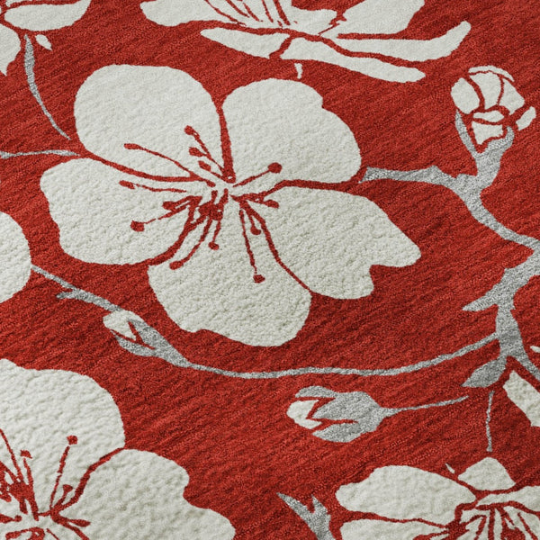 HomeRoots 10' X 14' Red and Ivory Floral Area Rug - Washable, UV-Protected, Stylish, and Durable Design for Homes 681071