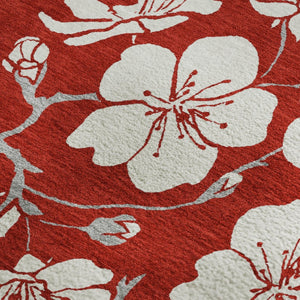 HomeRoots 10' X 14' Red and Ivory Floral Area Rug - Washable, UV-Protected, Stylish, and Durable Design for Homes 681071