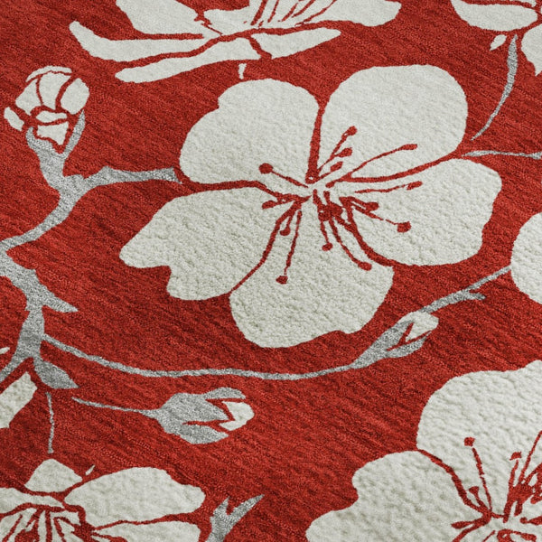 HomeRoots 10' X 14' Red and Ivory Floral Area Rug - Washable, UV-Protected, Stylish, and Durable Design for Homes 681071