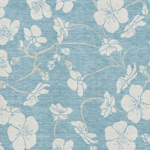 HomeRoots 5' X 8' Sky Blue & Ivory Floral Washable Area Rug - Durable, UV-Protected, Perfect for High-Traffic Spaces 681073