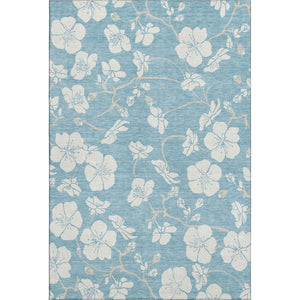 HomeRoots 9' X 12' Sky Blue Floral Area Rug - Washable, UV-Protected, Stain-Resistant for High-Traffic Homes 681076