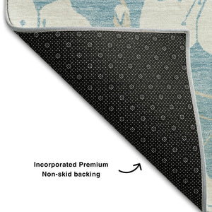 HomeRoots 9' X 12' Sky Blue Floral Area Rug - Washable, UV-Protected, Stain-Resistant for High-Traffic Homes 681076