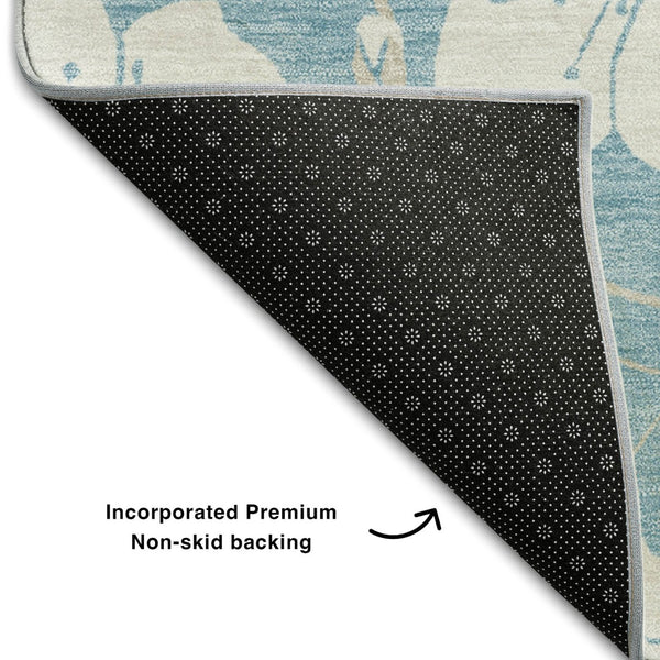 HomeRoots 9' X 12' Sky Blue Floral Area Rug - Washable, UV-Protected, Stain-Resistant for High-Traffic Homes 681076