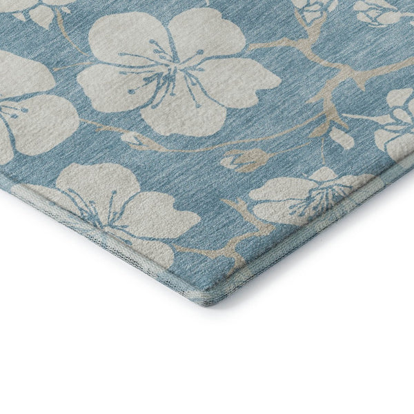 HomeRoots 9' X 12' Sky Blue Floral Area Rug - Washable, UV-Protected, Stain-Resistant for High-Traffic Homes 681076