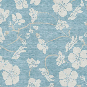 HomeRoots 9' X 12' Sky Blue Floral Area Rug - Washable, UV-Protected, Stain-Resistant for High-Traffic Homes 681076