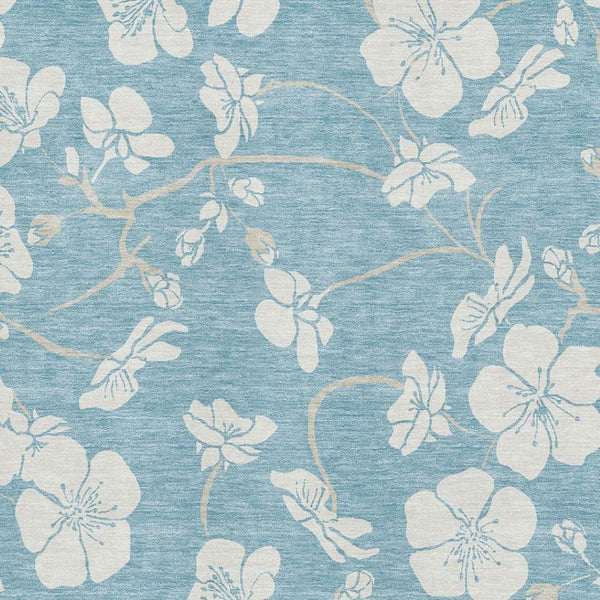 HomeRoots 9' X 12' Sky Blue Floral Area Rug - Washable, UV-Protected, Stain-Resistant for High-Traffic Homes 681076