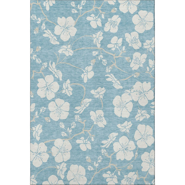 HomeRoots 10' Sky Blue and Ivory Floral Washable Area Rug - Durable, Stain Resistant, UV Protected Design for Home 681077
