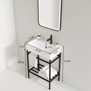 English Elm LOFI Ceramic 24" Bathroom Basin with Center Drain and Faucet Hole, Durable Scratch-Resistant Finish White W2615P210288