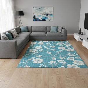 HomeRoots 8' X 10' Turquoise & Ivory Floral Washable Area Rug - Stain Resistant, UV Protected & Durable Design 681081