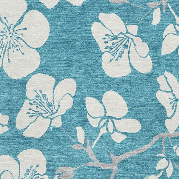 HomeRoots 9' X 12' Turquoise Floral Area Rug – Washable, UV-Protected, Durable & Stylish for High-Traffic Spaces 681082