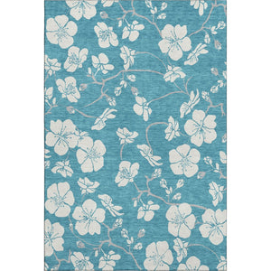 HomeRoots 10' X 14' Turquoise & Ivory Floral Area Rug - Washable, UV Protected, Durable for Family Spaces 681083