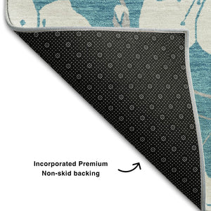 HomeRoots 10' X 14' Turquoise & Ivory Floral Area Rug - Washable, UV Protected, Durable for Family Spaces 681083