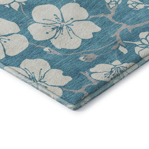 HomeRoots 10' X 14' Turquoise & Ivory Floral Area Rug - Washable, UV Protected, Durable for Family Spaces 681083