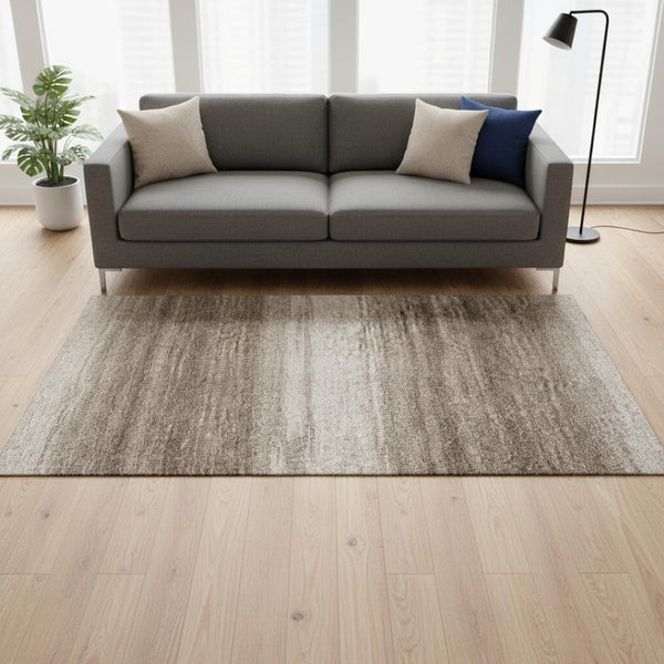 HomeRoots 5' X 8' Stylish Brown & Ivory Striped Area Rug - Washable, UV-Protected, Stain-Resistant Design! 681085
