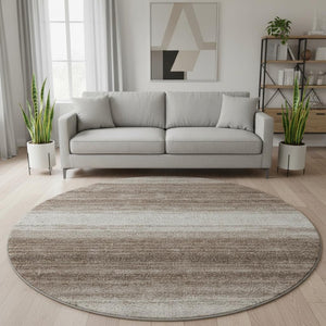 HomeRoots 8' Brown And Ivory Striped Round Rug - Washable, Stain Resistant, UV Protected for High Traffic Areas 681086
