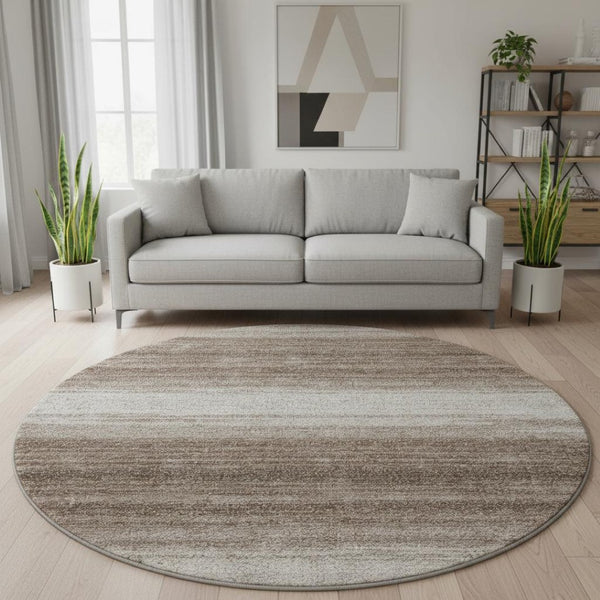 HomeRoots 8' Brown And Ivory Striped Round Rug - Washable, Stain Resistant, UV Protected for High Traffic Areas 681086
