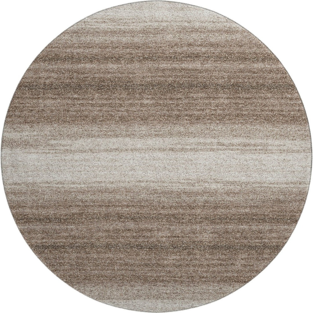 HomeRoots 8' Brown And Ivory Striped Round Rug - Washable, Stain Resistant, UV Protected for High Traffic Areas 681086