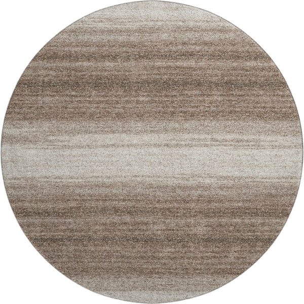 HomeRoots 8' Brown And Ivory Striped Round Rug - Washable, Stain Resistant, UV Protected for High Traffic Areas 681086