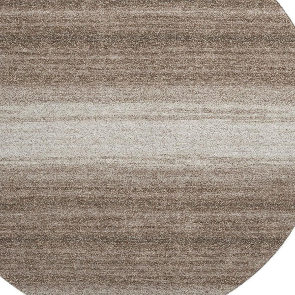 HomeRoots 8' Brown And Ivory Striped Round Rug - Washable, Stain Resistant, UV Protected for High Traffic Areas 681086