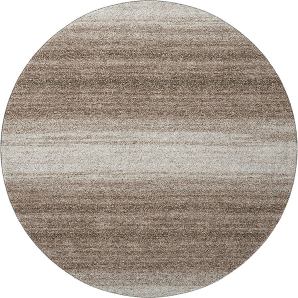 HomeRoots 8' Brown And Ivory Striped Round Rug - Washable, Stain Resistant, UV Protected for High Traffic Areas 681086