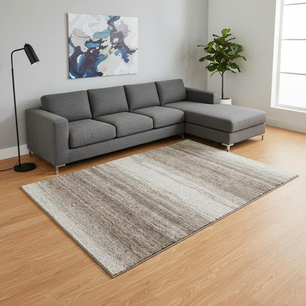 HomeRoots 8' X 10' Striped Brown and Ivory Washable Area Rug with UV Protection for Stylish, Family-Friendly Spaces 681087
