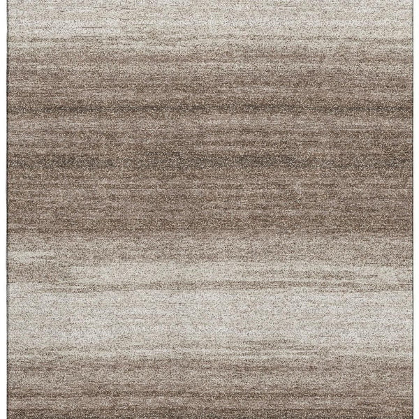 HomeRoots 8' X 10' Striped Brown and Ivory Washable Area Rug with UV Protection for Stylish, Family-Friendly Spaces 681087