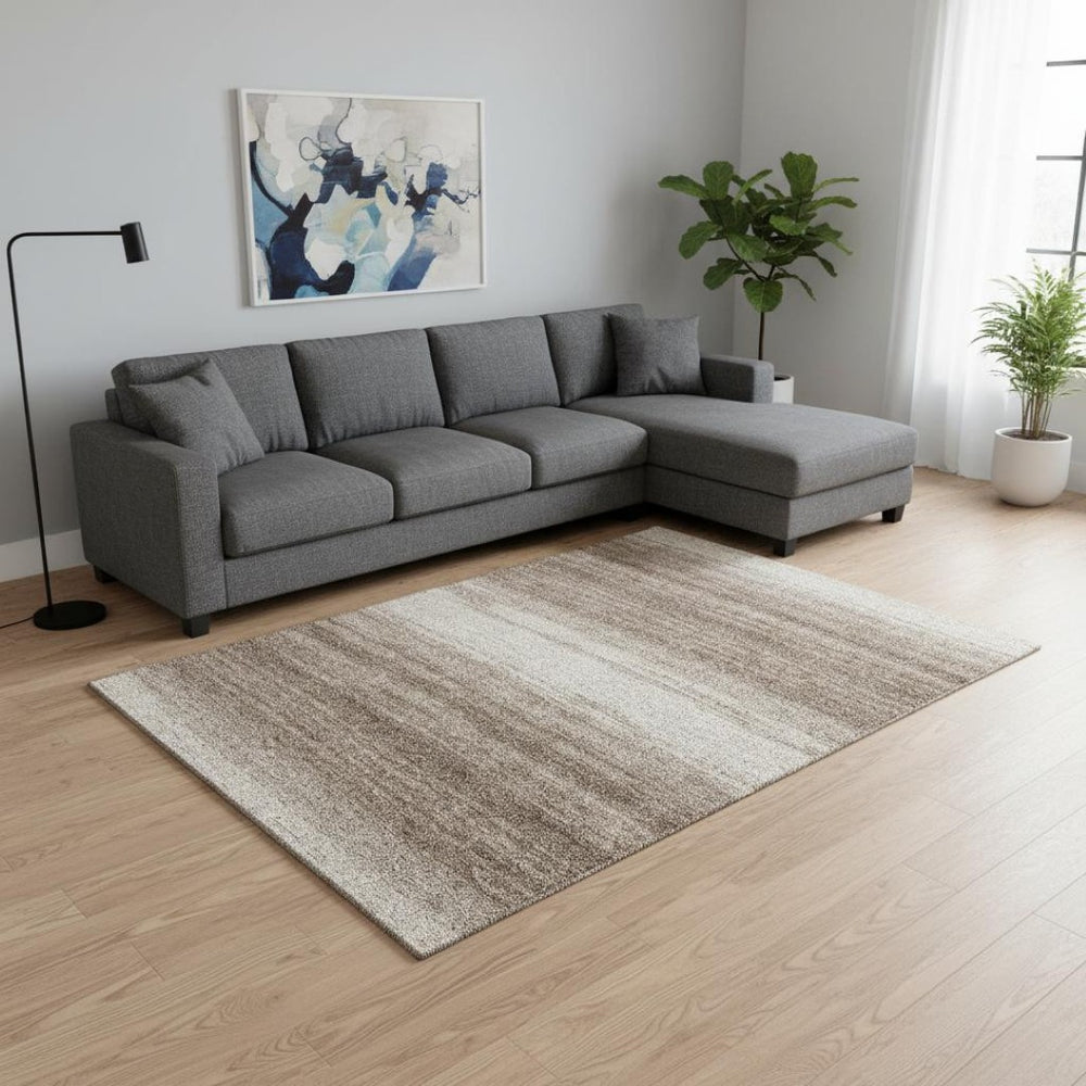 HomeRoots 9' X 12' Striped Washable Area Rug - Brown & Ivory, UV Protected, Durable for Homes with Kids & Pets 681088