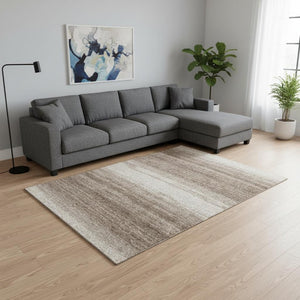 HomeRoots 9' X 12' Striped Washable Area Rug - Brown & Ivory, UV Protected, Durable for Homes with Kids & Pets 681088