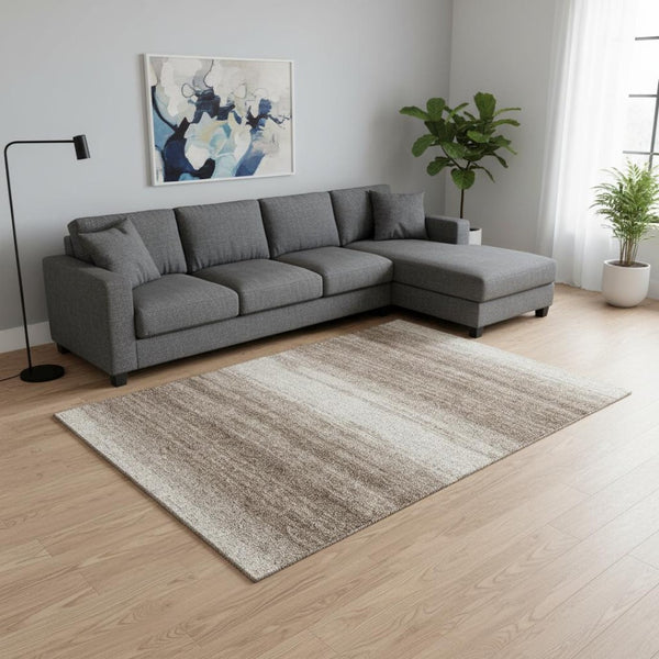 HomeRoots 9' X 12' Striped Washable Area Rug - Brown & Ivory, UV Protected, Durable for Homes with Kids & Pets 681088