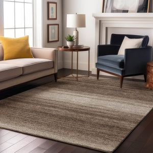 HomeRoots 9' X 12' Striped Washable Area Rug - Brown & Ivory, UV Protected, Durable for Homes with Kids & Pets 681088