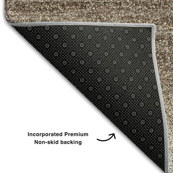 HomeRoots 9' X 12' Striped Washable Area Rug - Brown & Ivory, UV Protected, Durable for Homes with Kids & Pets 681088