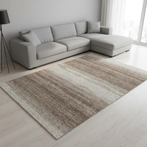 HomeRoots 10' Brown and Ivory Striped Washable Area Rug - Durable, UV-Protected, Perfect for Family Spaces! 681089