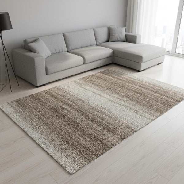 HomeRoots 10' Brown and Ivory Striped Washable Area Rug - Durable, UV-Protected, Perfect for Family Spaces! 681089