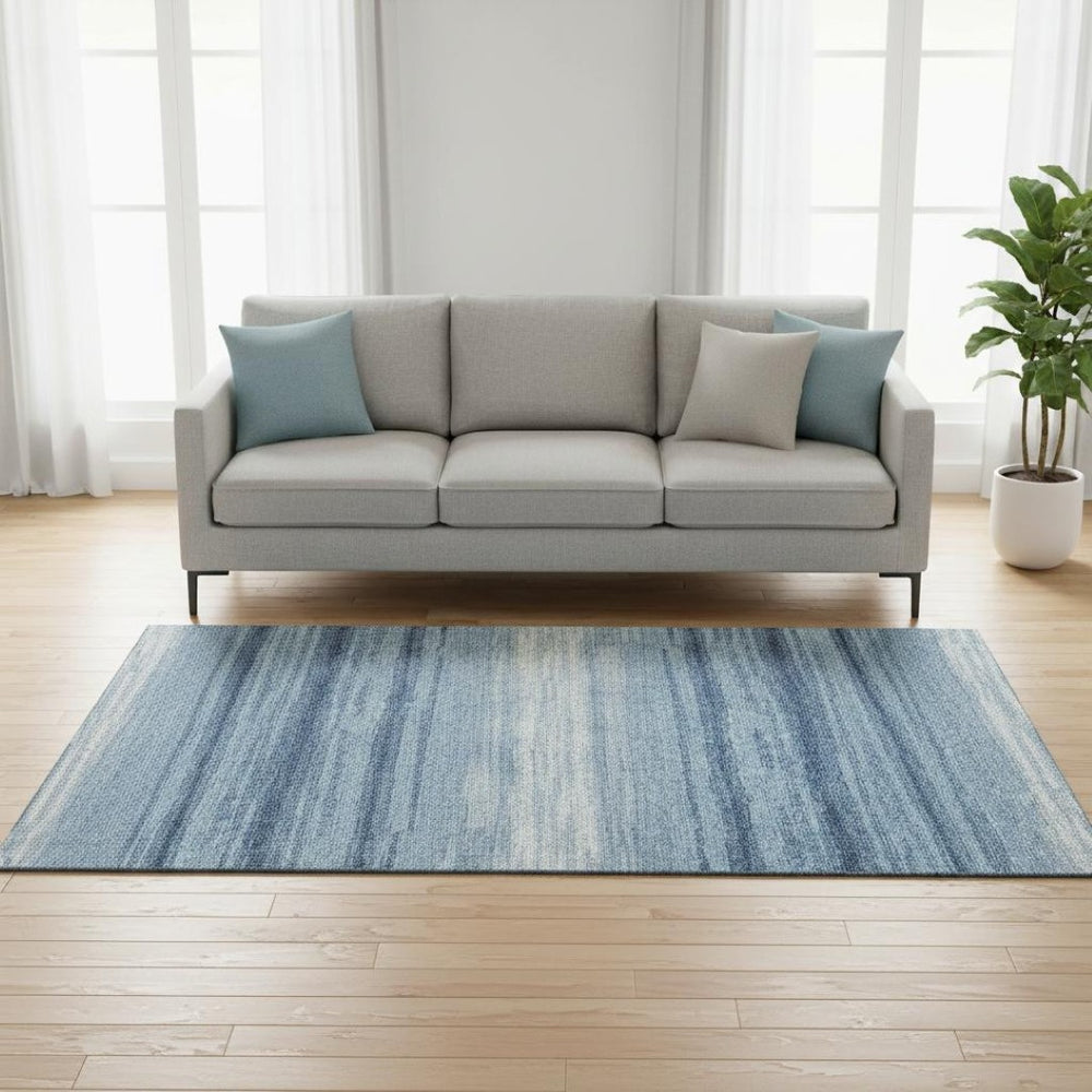 HomeRoots 5' X 8' Blue and Ivory Striped Washable Area Rug – Durable, Stain Resistant, UV Protected & Stylish! 681091