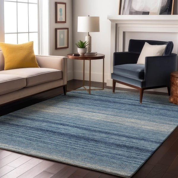 HomeRoots 5' X 8' Blue and Ivory Striped Washable Area Rug – Durable, Stain Resistant, UV Protected & Stylish! 681091