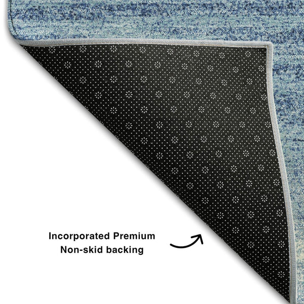 HomeRoots 5' X 8' Blue and Ivory Striped Washable Area Rug – Durable, Stain Resistant, UV Protected & Stylish! 681091