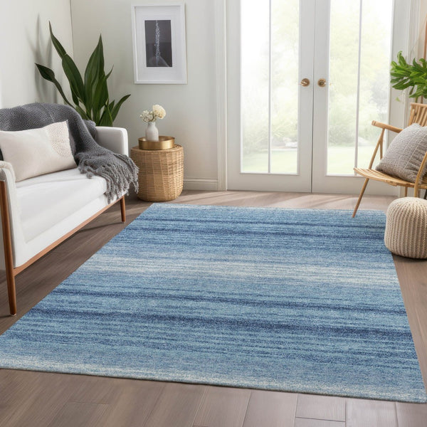HomeRoots 5' X 8' Blue and Ivory Striped Washable Area Rug – Durable, Stain Resistant, UV Protected & Stylish! 681091