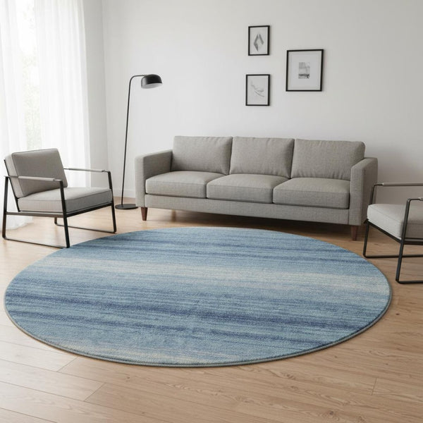 HomeRoots 8' Blue And Ivory Striped Washable Round Rug - UV Protected, Stain-Resistant, Perfect for Busy Homes 681092