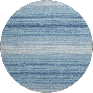 HomeRoots 8' Blue And Ivory Striped Washable Round Rug - UV Protected, Stain-Resistant, Perfect for Busy Homes 681092