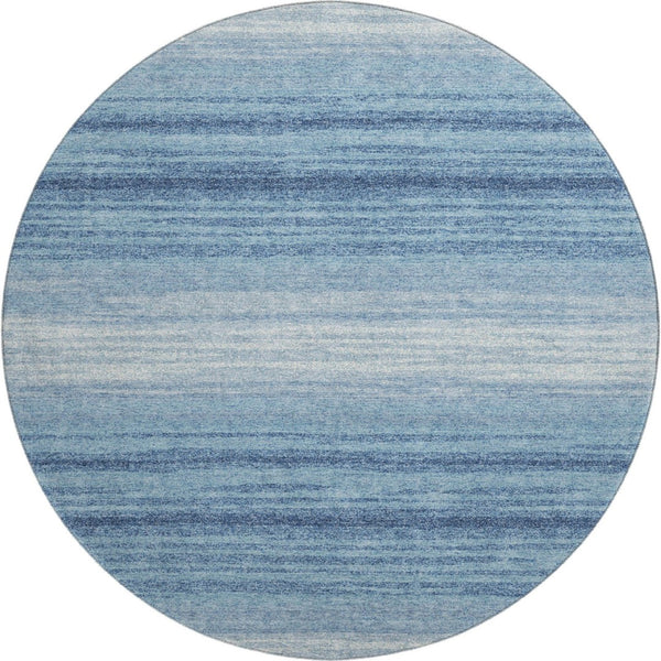 HomeRoots 8' Blue And Ivory Striped Washable Round Rug - UV Protected, Stain-Resistant, Perfect for Busy Homes 681092