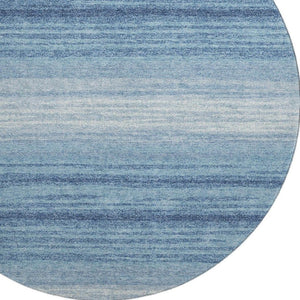 HomeRoots 8' Blue And Ivory Striped Washable Round Rug - UV Protected, Stain-Resistant, Perfect for Busy Homes 681092