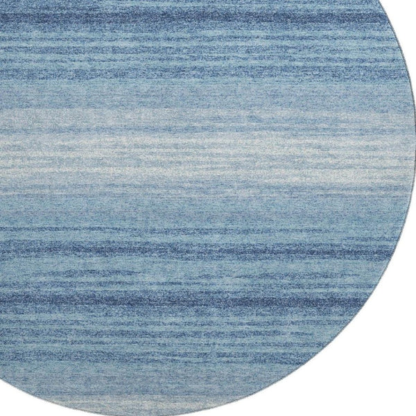 HomeRoots 8' Blue And Ivory Striped Washable Round Rug - UV Protected, Stain-Resistant, Perfect for Busy Homes 681092
