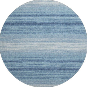 HomeRoots 8' Blue And Ivory Striped Washable Round Rug - UV Protected, Stain-Resistant, Perfect for Busy Homes 681092